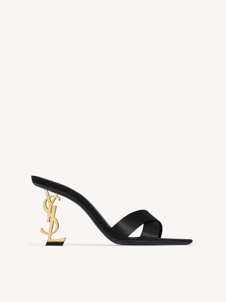 Saint Laurent Opyum Mules In Satin Crepe, Black
